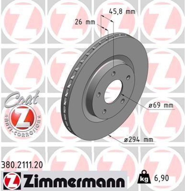 2x Zimmermann Bremsscheiben Coat Z Ø294mm Vorne passend für Mitsubishi ASX 3 1.6 380.2111.20