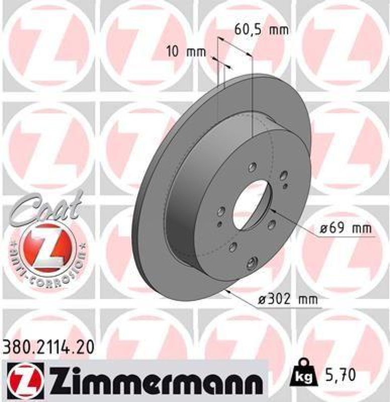 2x Zimmermann Bremsscheiben Coat Z Ø302mm Hinten passend für Mitsubishi Grandis 380.2114.20
