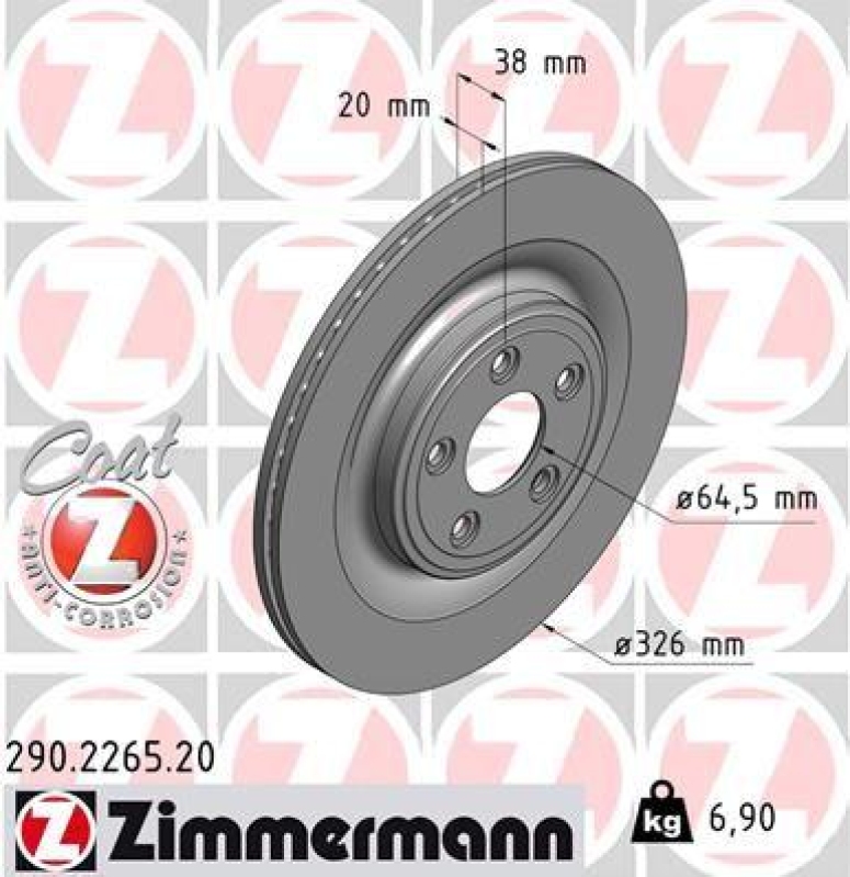 2x Zimmermann Bremsscheiben Coat Z Ø326mm Hinten passend für Jaguar S-TYPE 2 XF 290.2265.20