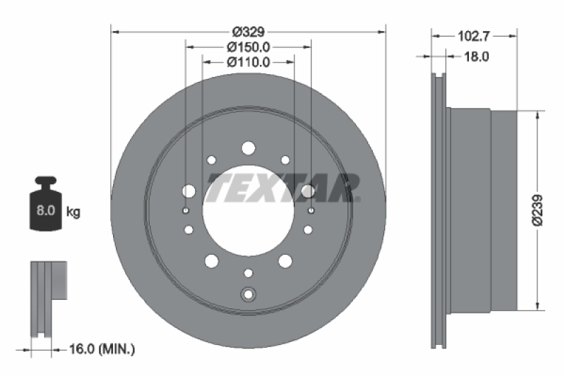 2x TEXTAR Bremsscheibe PRO 92172803