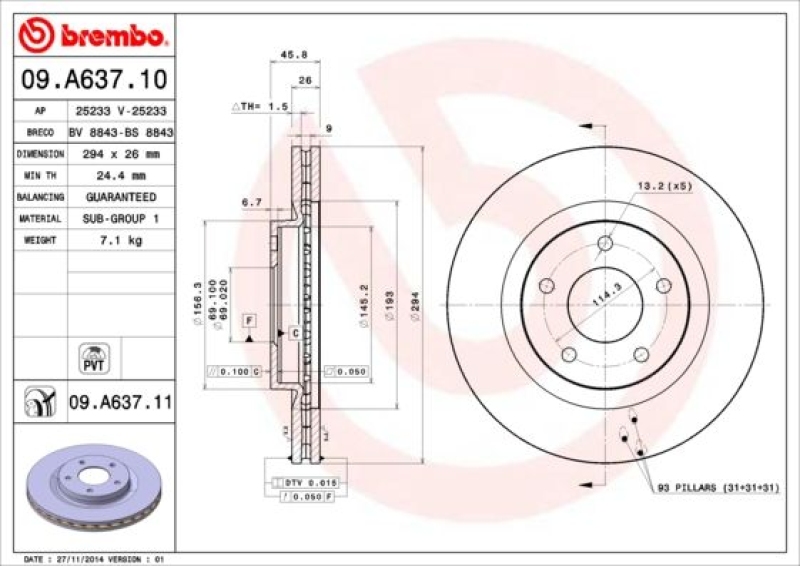 Brembo Bremsscheiben 294mm + Bremsbeläge Vorne passend für Jeep Compass Dodge