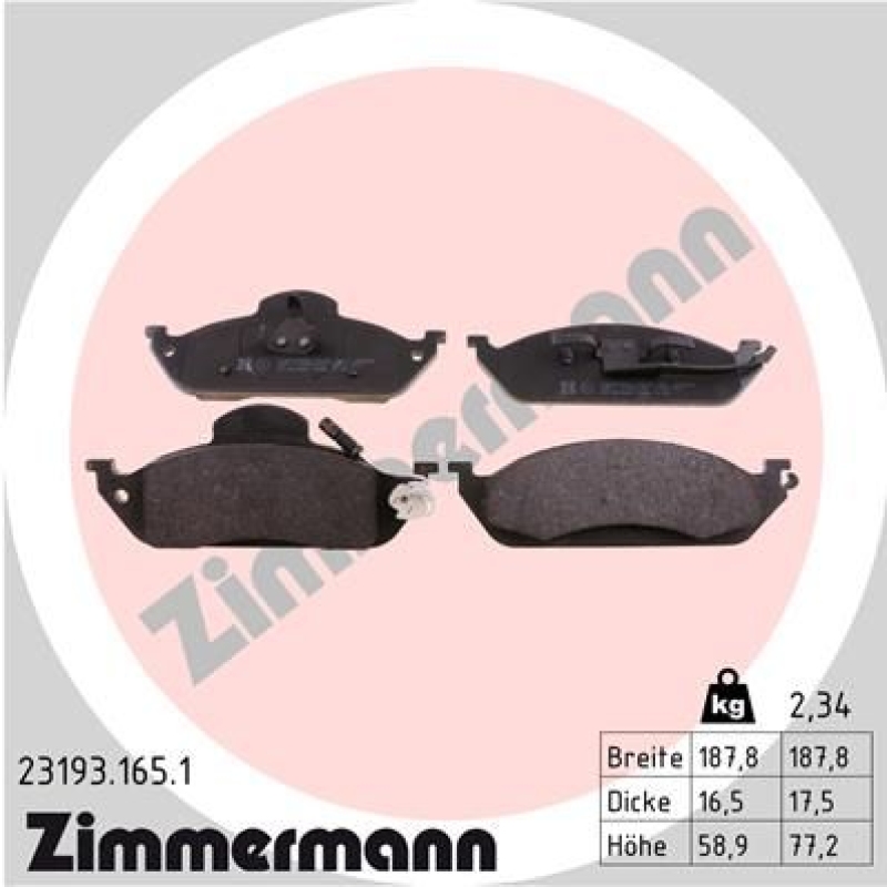 ZIMMERMANN Bremsbelagsatz, Scheibenbremse