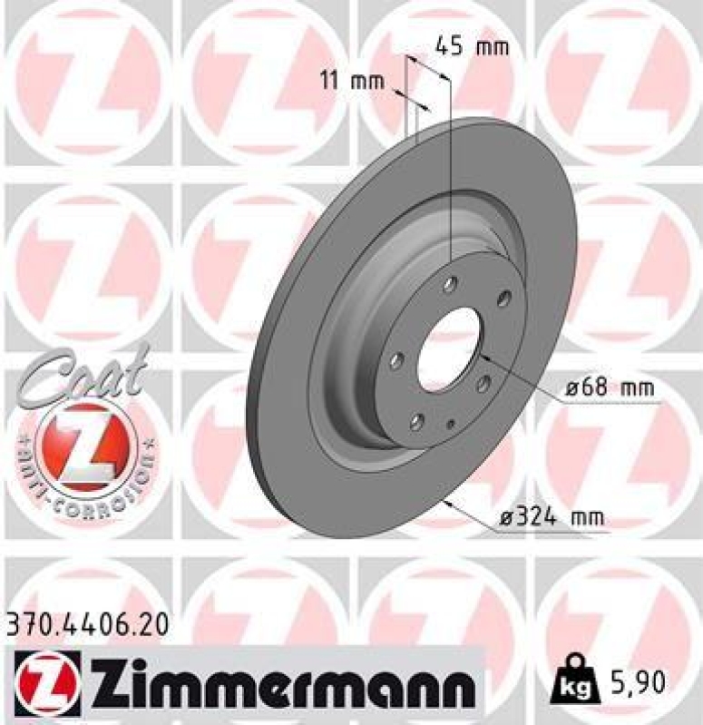 2x Zimmermann Bremsscheiben Coat Z Ø324mm Hinten passend für Mazda CX-9 2.5 T 370.4406.20