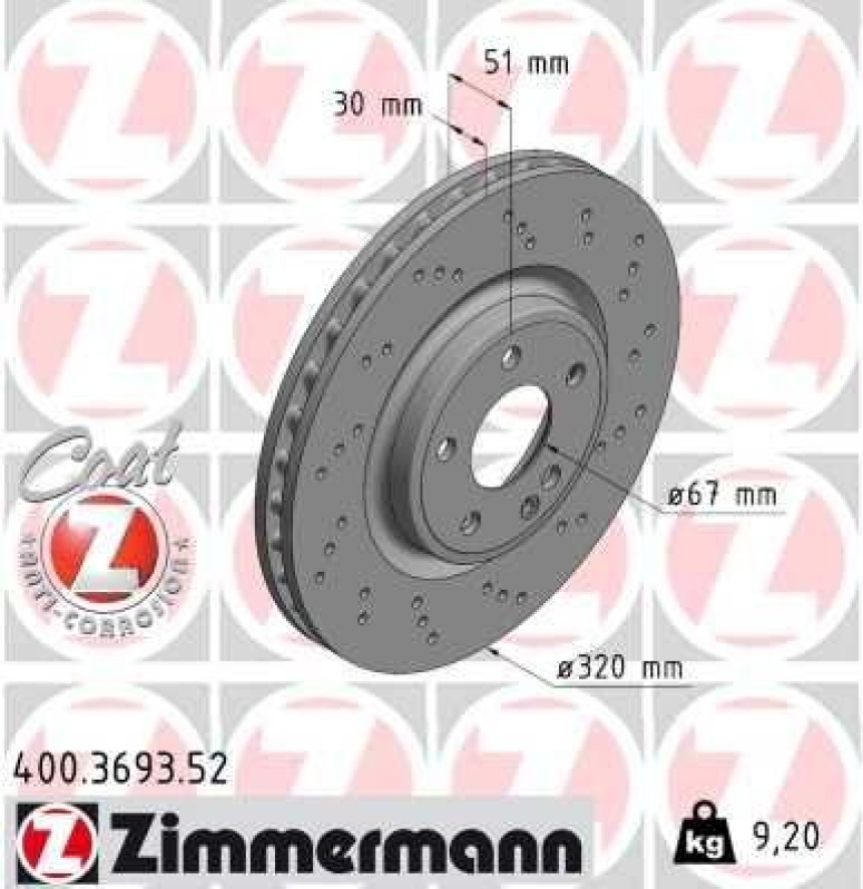 2x Zimmermann Bremsscheiben Coat Z Ø320mm Vorne passend für Mercedes GLA-Klasse 400.3693.52