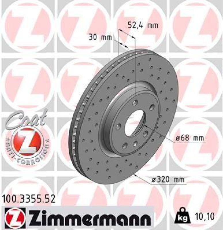2x ZIMMERMANN Bremsscheibe Ø320mm SPORT COAT Z vorne passend für AUDI A4 8K5 2.0 100.3355.52