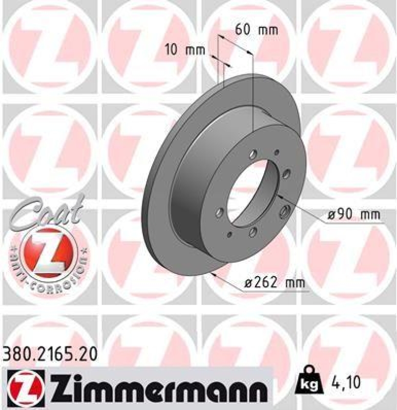 2x Zimmermann Bremsscheiben Coat Z Ø262mm Hinten passend für Mitsubishi Lancer 7 380.2165.20