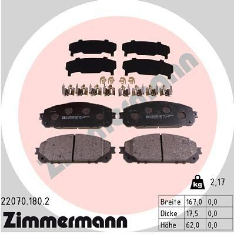 ZIMMERMANN Bremsbelagsatz, Scheibenbremse 22070.180.2