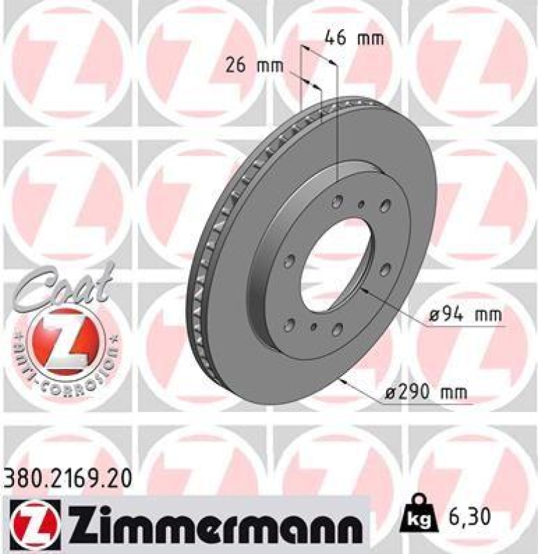 2x Zimmermann Bremsscheiben Coat Z Ø290mm Vorne passend für Mitsubishi Pajero 4 380.2169.20