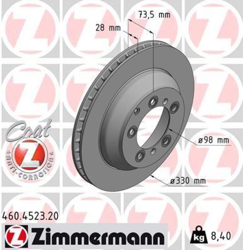 2x Zimmermann Bremsscheiben Coat Z Ø330mm Hinten passend für Porsche Cayenne 9YA 460.4523.20