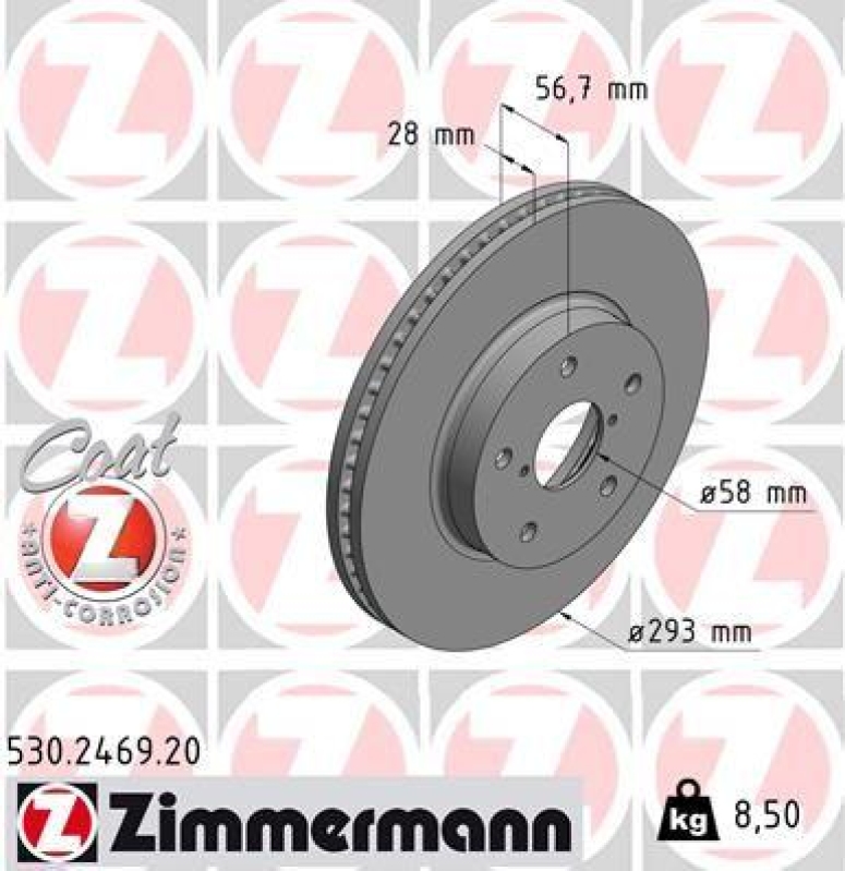 2x Zimmermann Bremsscheiben Coat Z Ø293mm Vorne passend für Subaru Legacy 6 2.5 530.2469.20