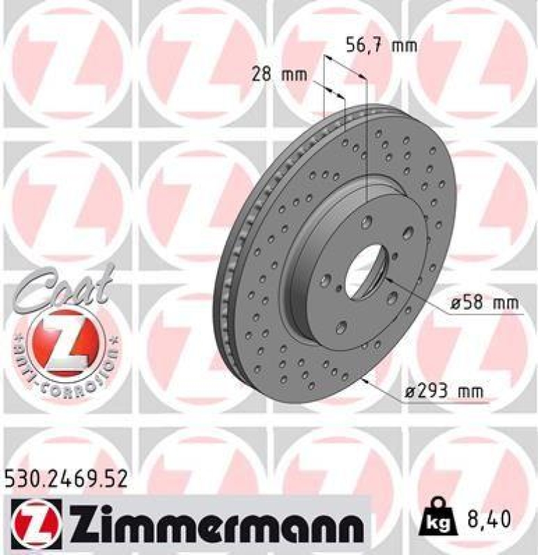 2x Zimmermann Bremsscheiben Coat Z Ø293mm Vorne passend für Subaru Legacy 6 2.5 530.2469.52