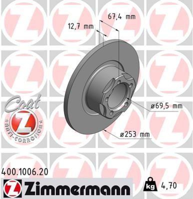 2x Zimmermann Bremsscheiben Coat Z Ø253mm Vorne passend für Mercedes Coupe DC SB 400.1006.20