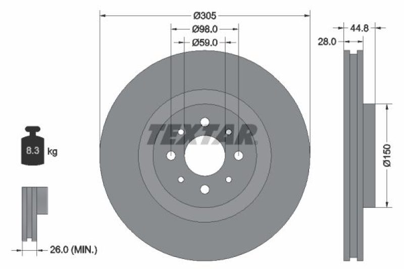 2x TEXTAR Bremsscheibe PRO 92228503