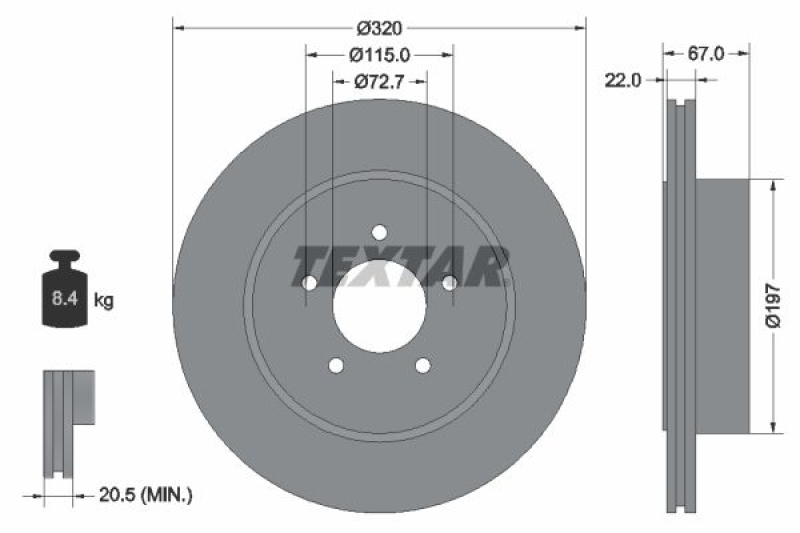 2x TEXTAR Brake Disc PRO+