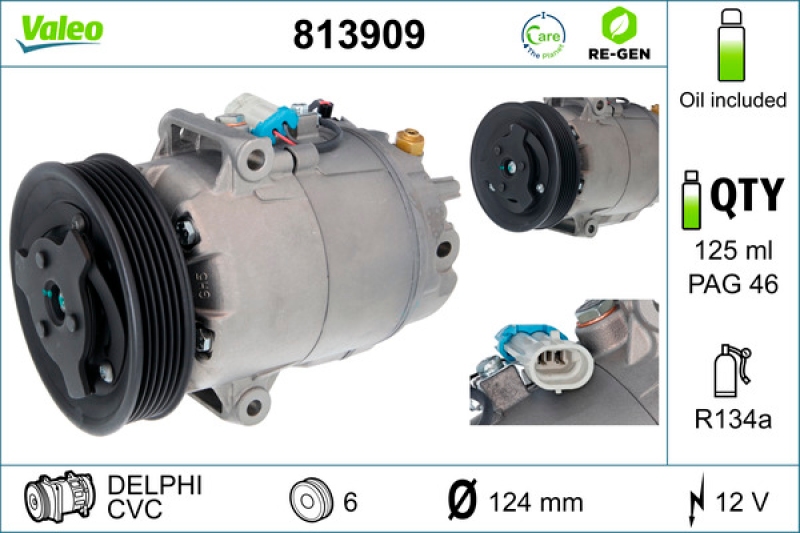 VALEO Compressor, air conditioning REMANUFACTURED