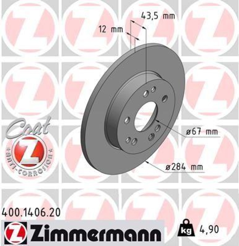 2x Zimmermann Bremsscheiben Coat Z Ø284mm Vorne passend für Mercedes W124 E 400.1406.20
