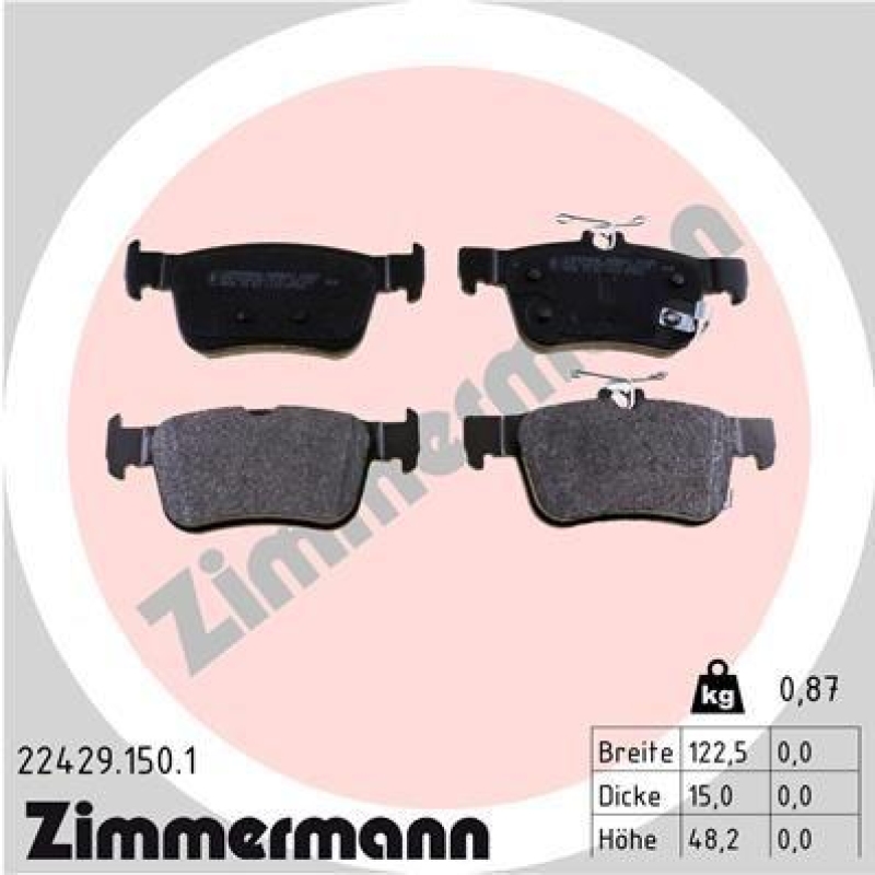 ZIMMERMANN Bremsbelagsatz, Scheibenbremse 22429.150.1