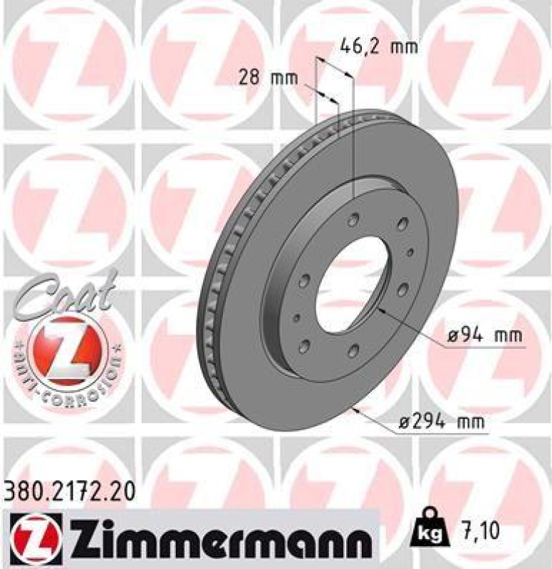 2x Zimmermann Bremsscheiben Coat Z Ø294mm Vorne passend für Mitsubishi L200 Fiat 380.2172.20