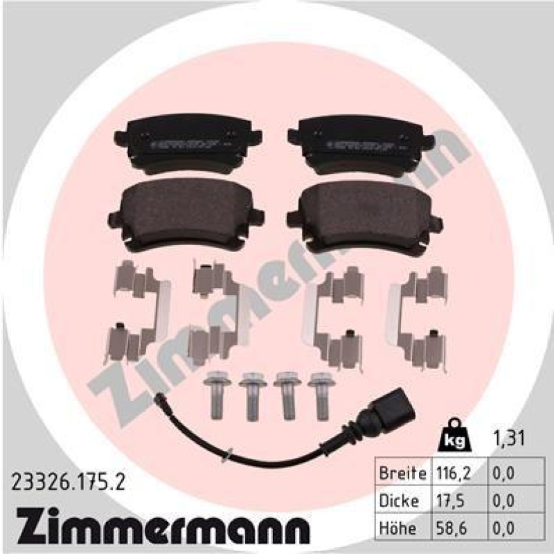 ZIMMERMANN Bremsbelagsatz Belag hinten passend f&uuml;r u.a. VW Transporter T5 7H 23326.175.2