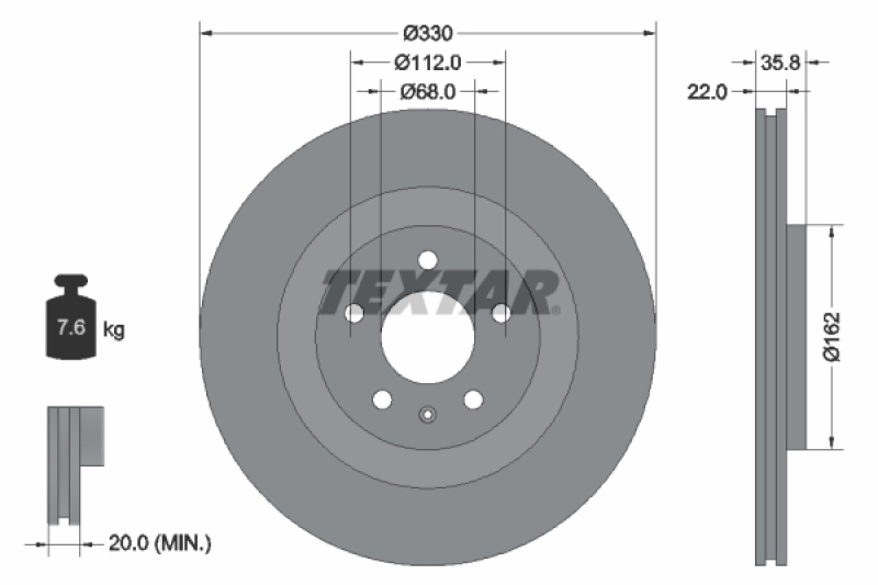 2x TEXTAR Bremsscheibe PRO 92238303