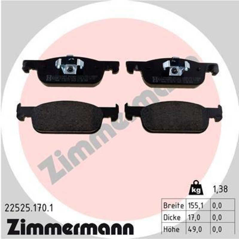 ZIMMERMANN Bremsbelagsatz, Scheibenbremse 22525.170.1