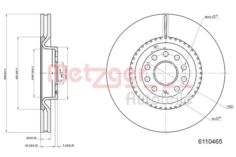 2x METZGER Bremsscheibe 6110465