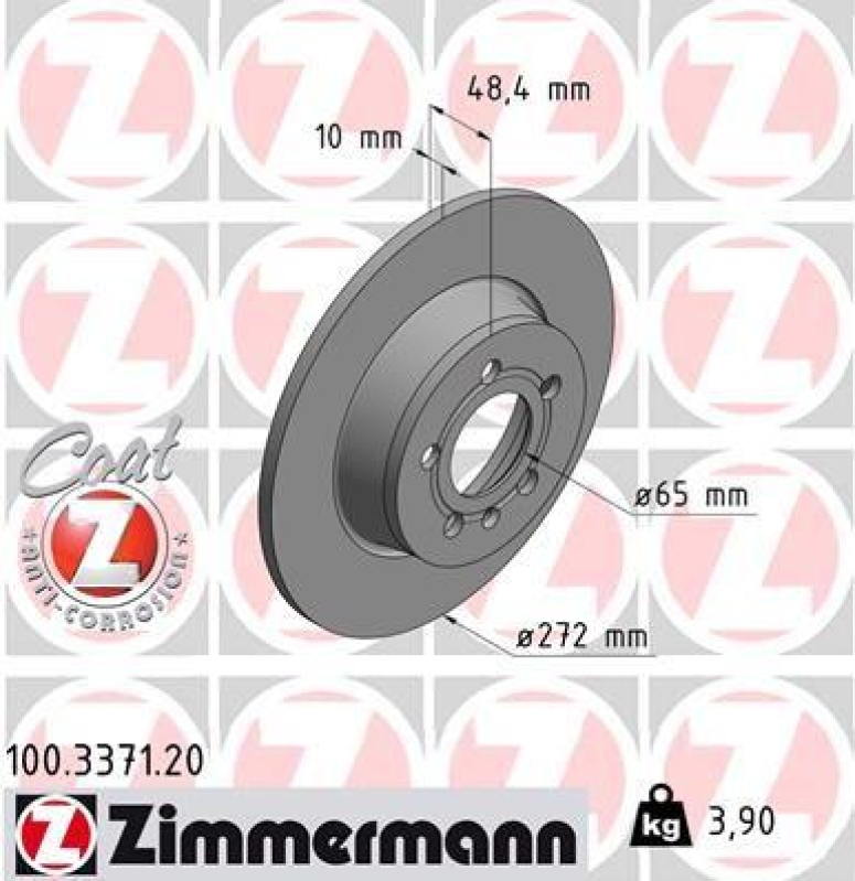 2x Zimmermann Bremsscheiben Coat Z Ø272mm Hinten passend für Audi A1 8XA 1.0 1.4 100.3371.20