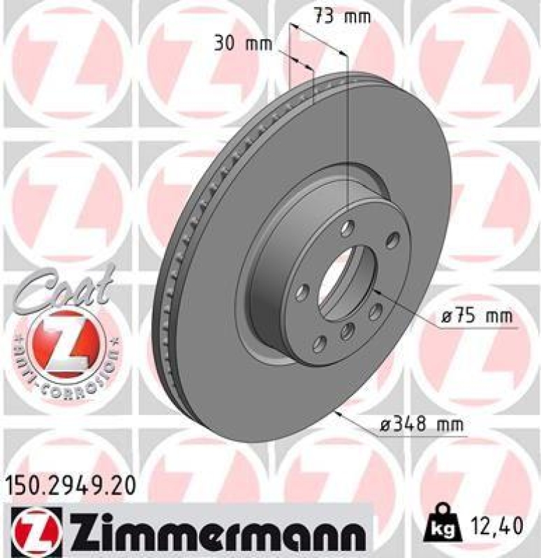 1x Zimmermann Bremsscheibe Coat Z Ø348mm Vorne links passend für BMW X4 F26 M 40 150.2949.20