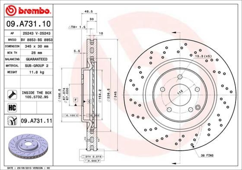 2x BREMBO Bremsscheibe PRIME LINE - UV Coated