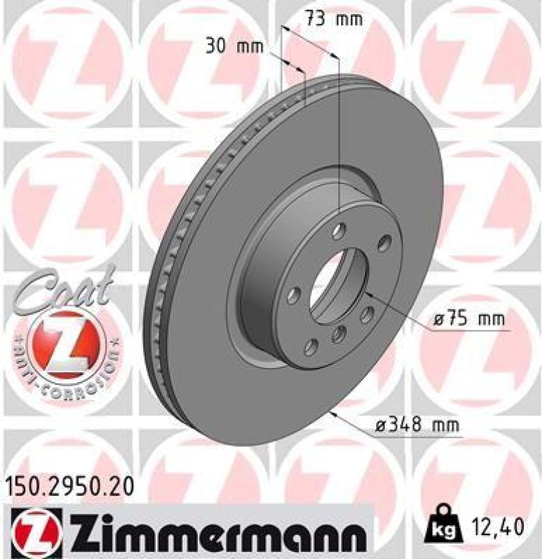 1x Zimmermann Bremsscheibe Coat Z Ø348mm Vorne rechts passend für BMW X4 F26 M 150.2950.20