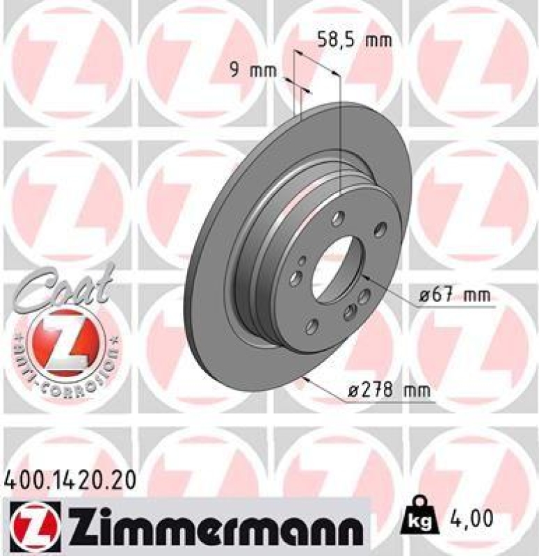 2x Zimmermann Bremsscheiben Coat Z Ø278mm Hinten passend für Mercedes SL R129 400.1420.20
