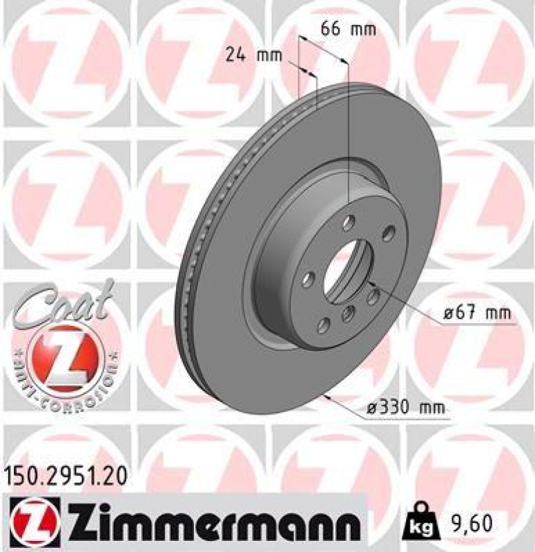 2x Zimmermann Bremsscheiben Coat Z Ø330mm Vorne passend für BMW X3 G01 F97 G08 5 150.2951.20