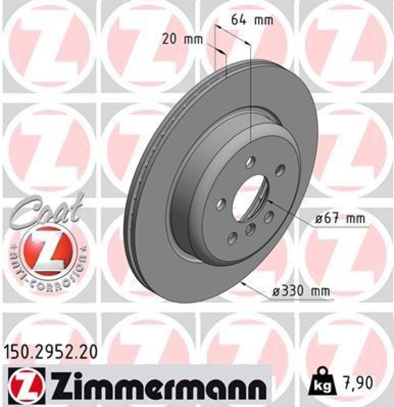 1x Zimmermann Bremsscheibe Coat Z Ø330mm Hinten links passend für BMW X3 G01 F97 150.2952.20