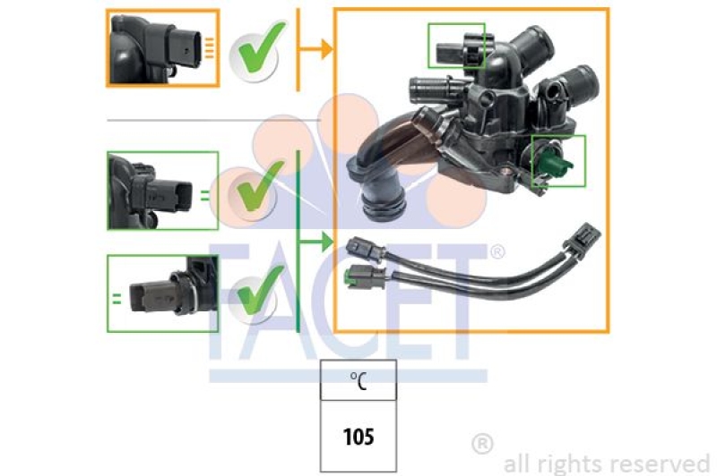 FACET Thermostat, coolant Made in Italy - OE Equivalent