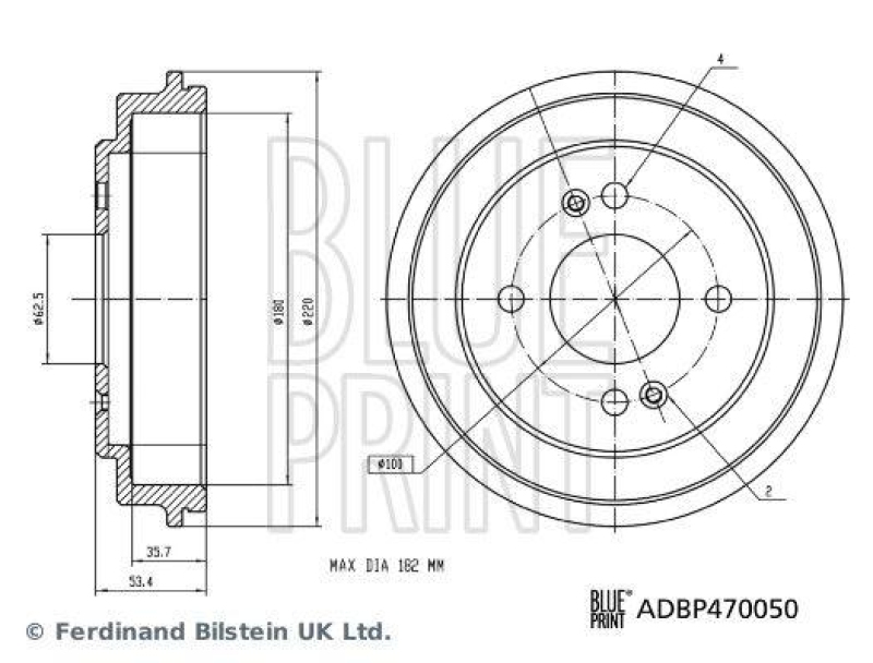 2x BLUE PRINT Bremstrommel ADBP470050