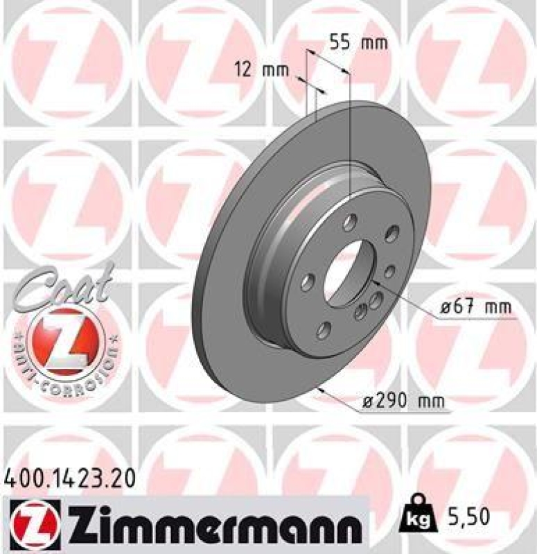 2x Zimmermann Bremsscheiben Coat Z Ø290mm Hinten passend für Mercedes S-Klasse 400.1423.20