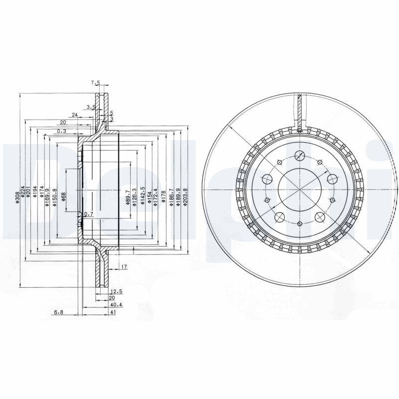2x DELPHI Bremsscheibe BG3782C