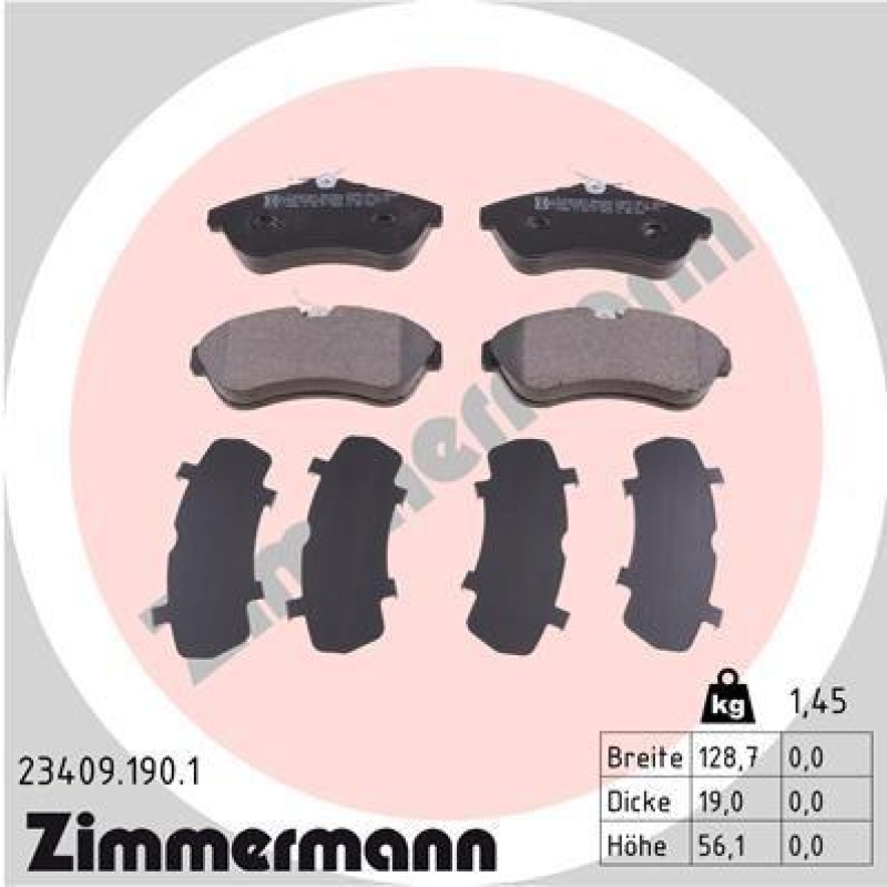 ZIMMERMANN Bremsbelagsatz, Scheibenbremse 23409.190.1