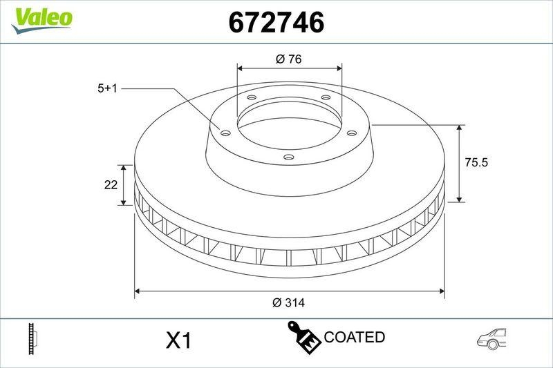 2x VALEO Bremsscheibe COATED 672746