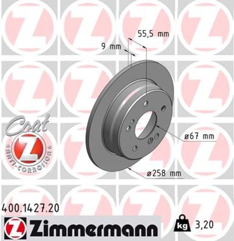 2x Zimmermann Bremsscheiben Coat Z Ø258mm Hinten passend für Mercedes C-Klasse 400.1427.20