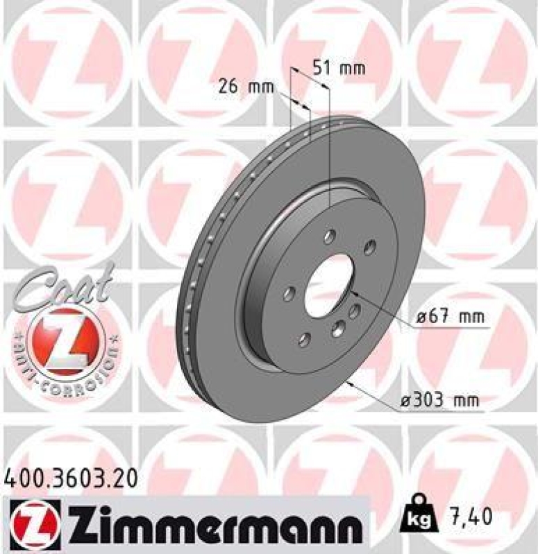 2x Zimmermann Bremsscheiben Coat Z Ø303mm Vorne passend für Mercedes M-Klasse 400.3603.20