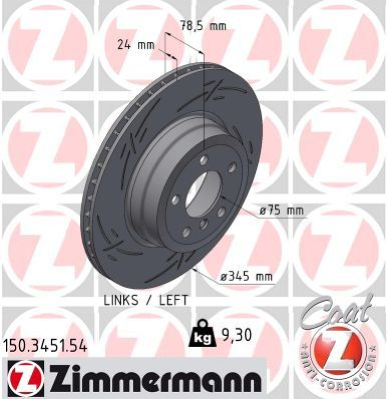 1x Zimmermann Bremsscheibe Black Z Ø345mm Hinten links passend fü...