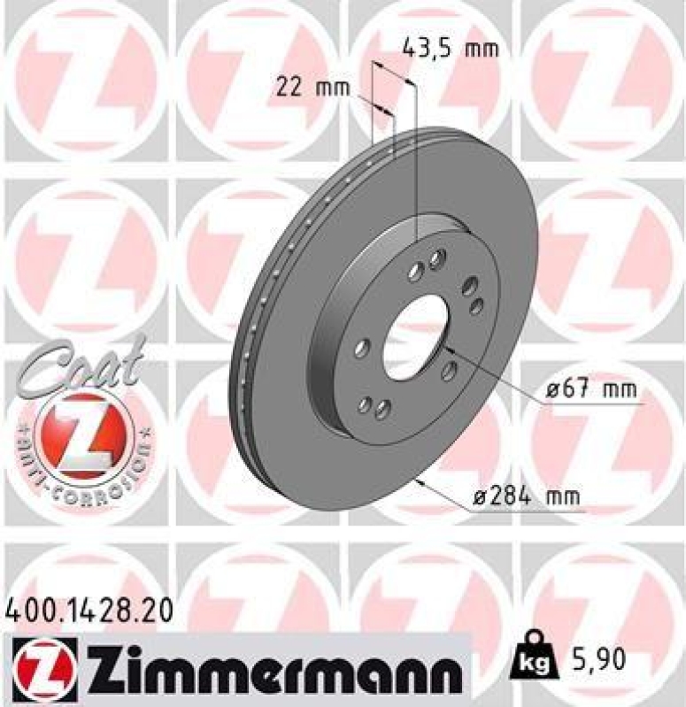 2x Zimmermann Bremsscheiben Coat Z Ø284mm Vorne passend für Mercedes E-Klasse SL 400.1428.20