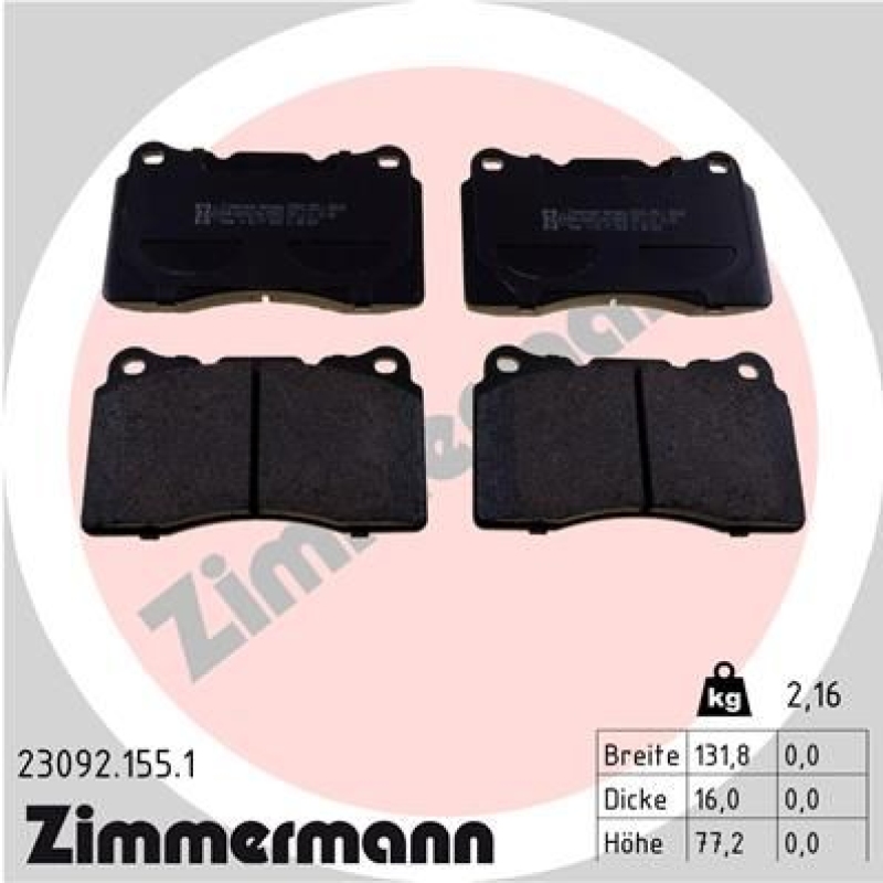 ZIMMERMANN Bremsbelagsatz, Scheibenbremse 23092.155.1