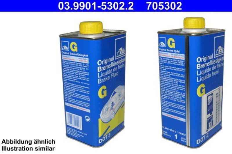 3x Original ATE Bremsflüssigkeit Brake Fluid DOT 3 blau Kanne 1L 03.9901-5302.2
