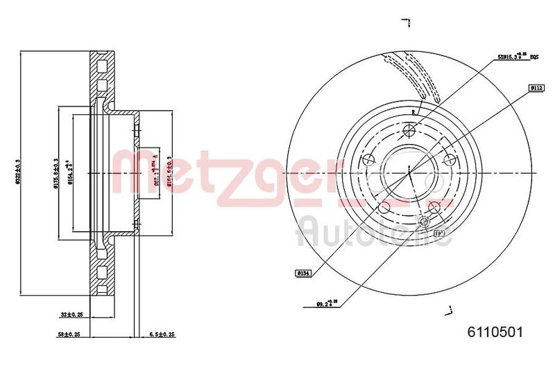 2x METZGER Brake Disc GREENPARTS