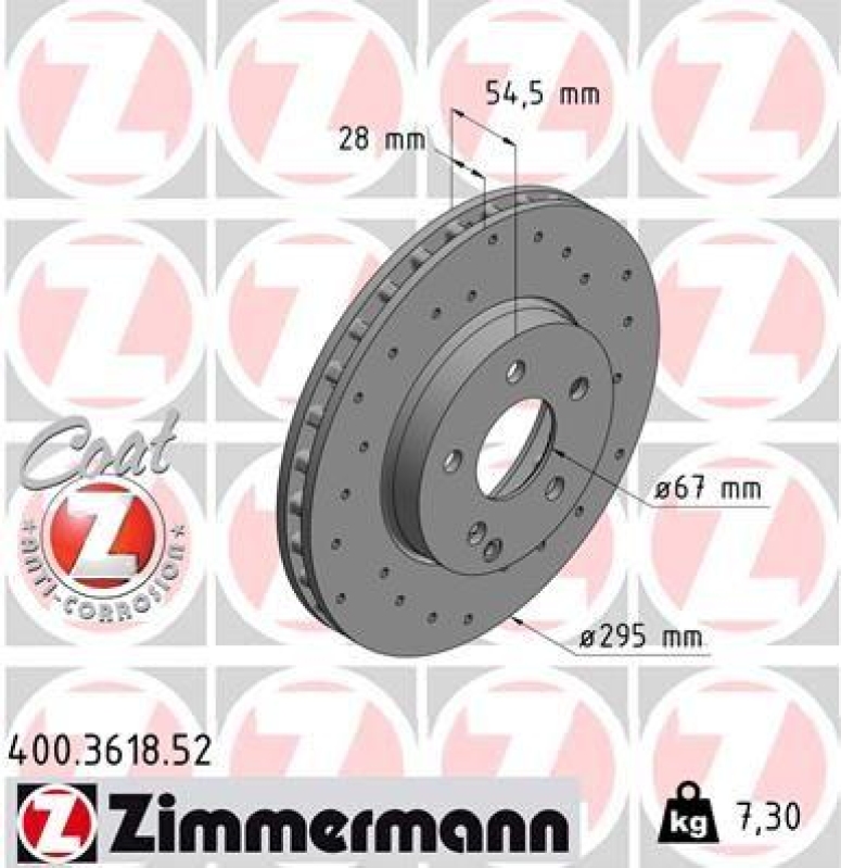 2x Zimmermann Bremsscheiben Coat Z Ø295mm Vorne passend für Mercedes E-Klasse 400.3618.52
