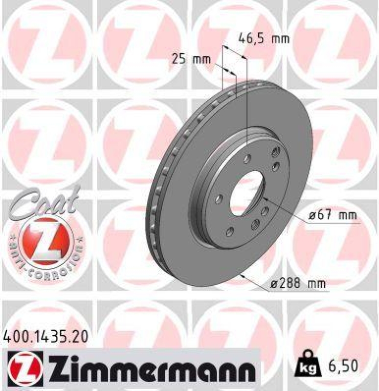 2x Zimmermann Bremsscheiben Coat Z Ø288mm Vorne passend für Mercedes C-Klasse 400.1435.20
