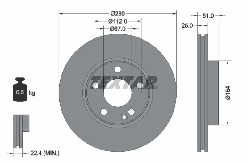 2x TEXTAR Bremsscheibe PRO+ 92257005