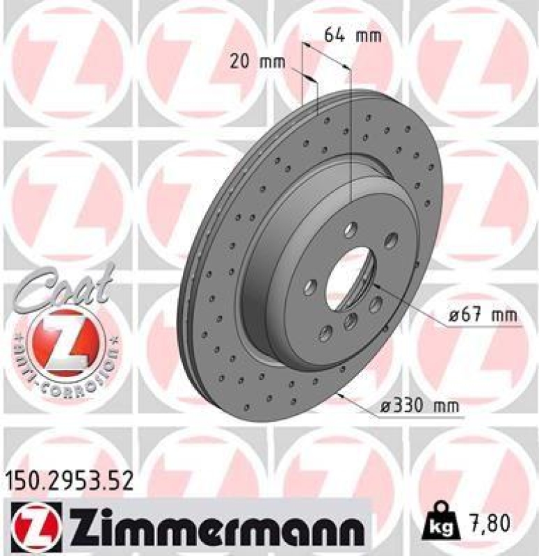 2X ZIMMERMANN BREMSSCHEIBEN 330mm HINTEN LINKS RECHTS PASSEND FÜR BMW 5